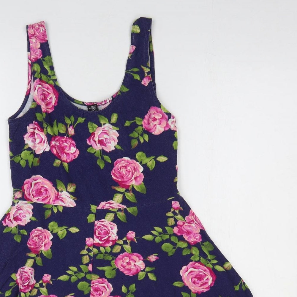 XXI Womens Blue Floral Cotton A-Line Size M Round Neck Pullover