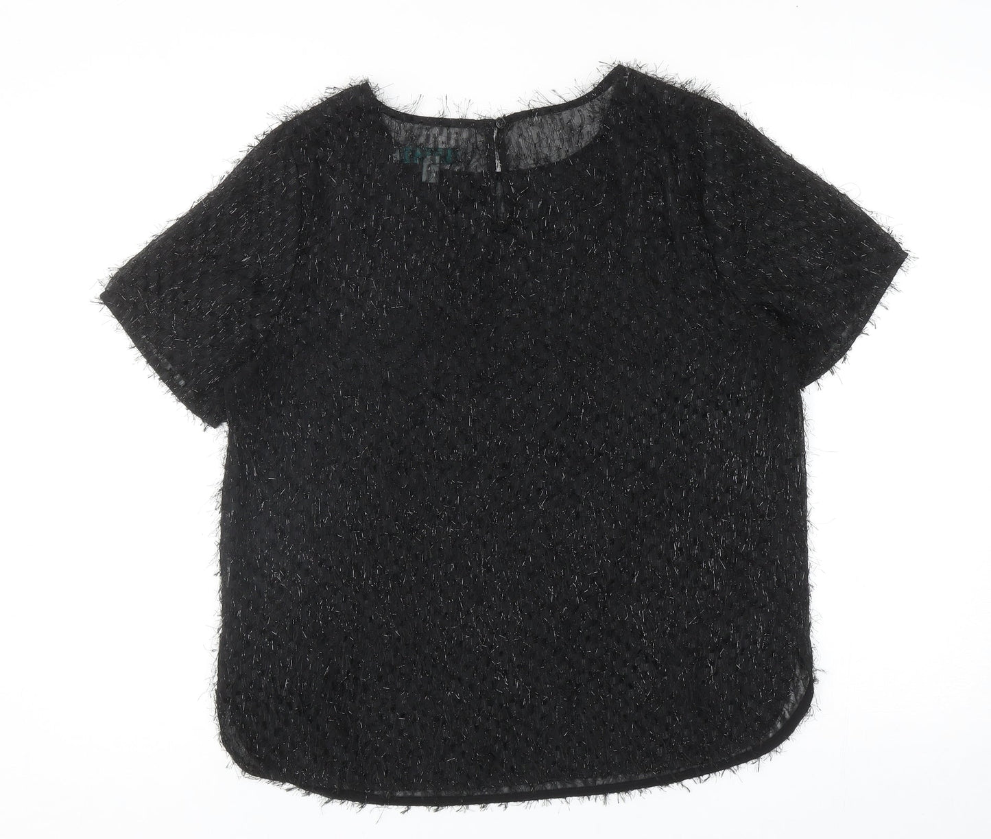 Fever Womens Black Polyester Basic Blouse Size 12 Round Neck