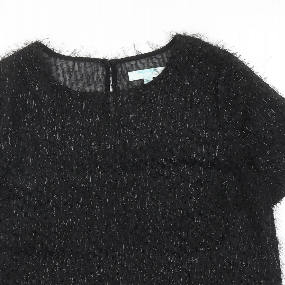 Fever Womens Black Polyester Basic Blouse Size 12 Round Neck