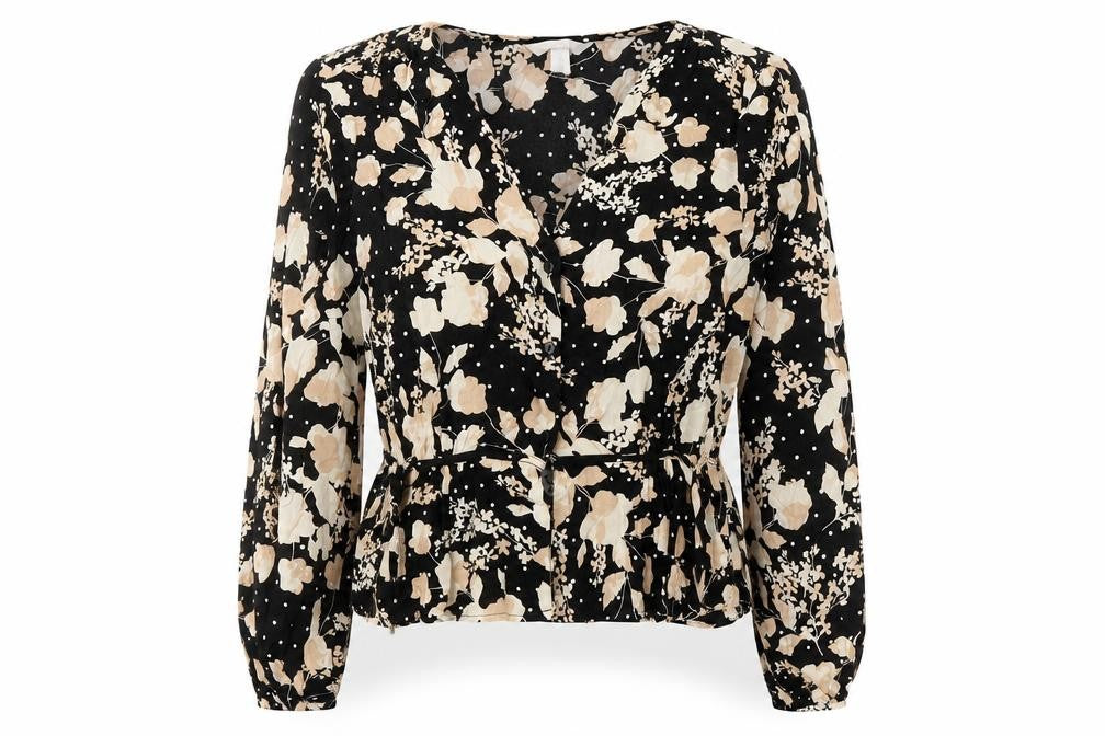 H&M Womens Multicoloured Floral Polyester Basic Button-Up Size 8 V-Neck