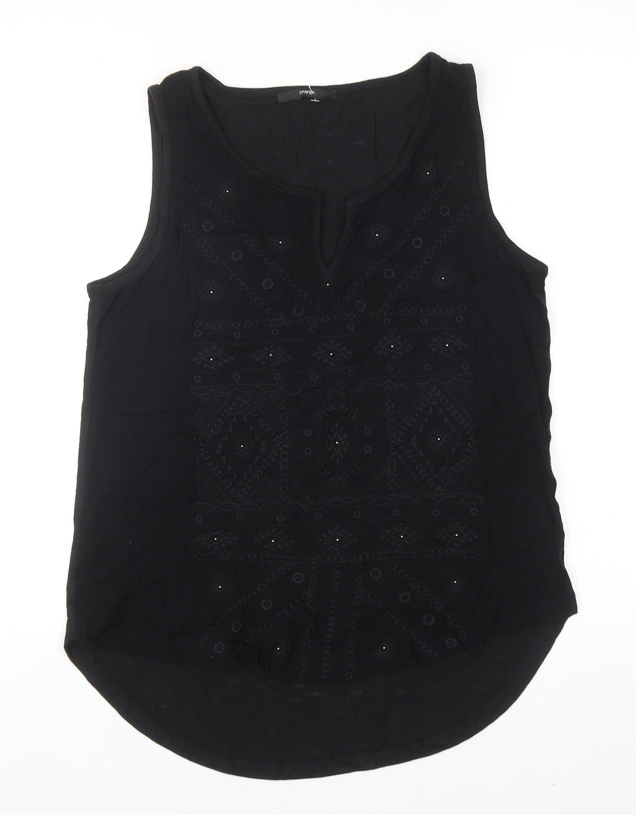 George Womens Black Geometric Viscose Basic Blouse Size 10 Round Neck