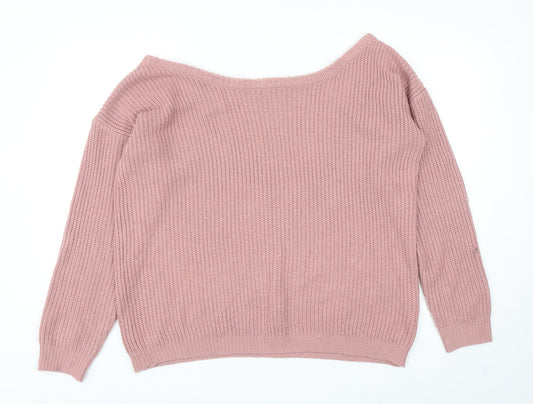 Missguided Womens Pink Boat Neck Acrylic Pullover Jumper Size M