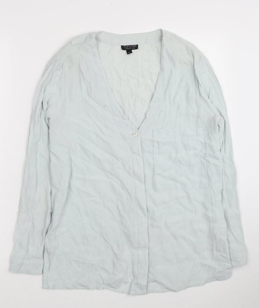 Topshop Womens Blue Viscose Basic Blouse Size 8 V-Neck