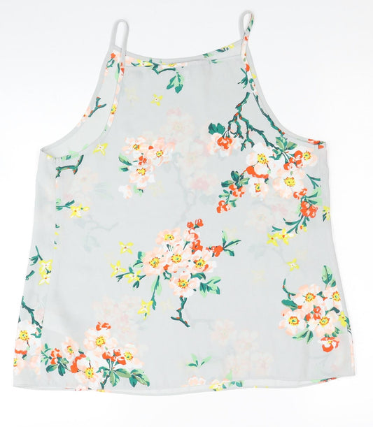 Warehouse Womens Grey Floral Polyester Basic Tank Size 14 Round Neck