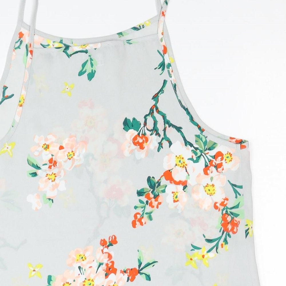 Warehouse Womens Grey Floral Polyester Basic Tank Size 14 Round Neck
