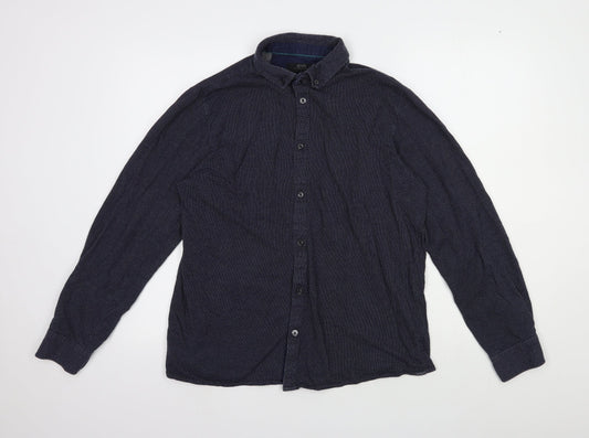 Acw85 Mens Blue Geometric Cotton Button-Up Size L Collared