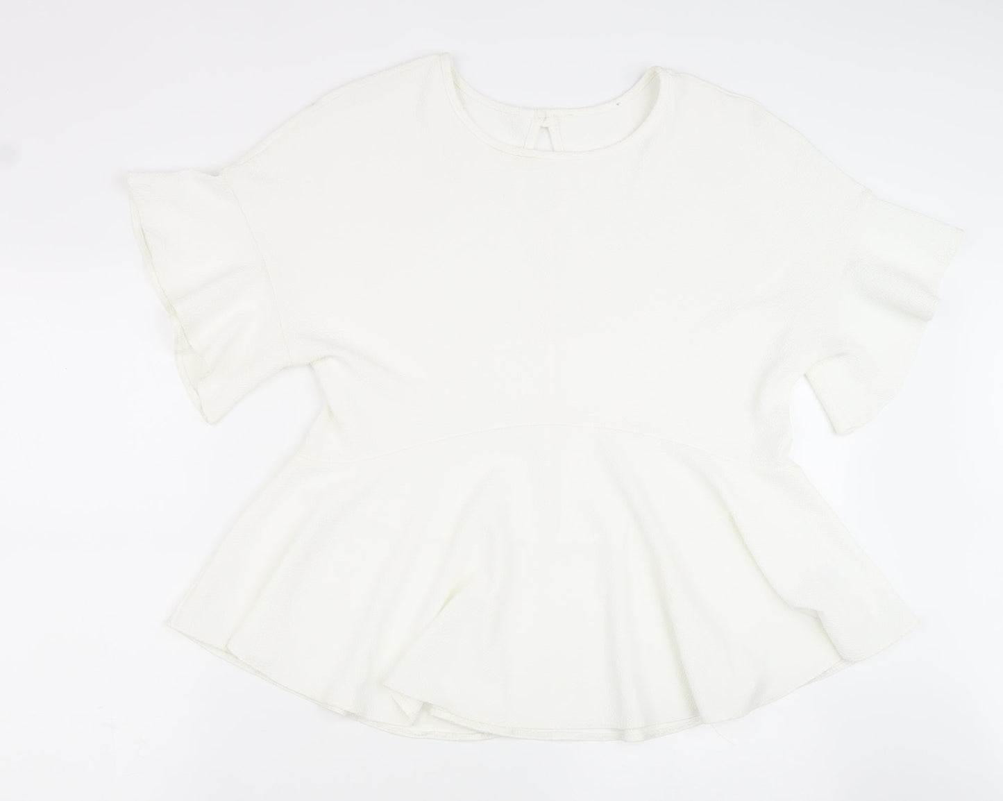 Preworn Womens White Polyester Basic Blouse Size 14 Round Neck