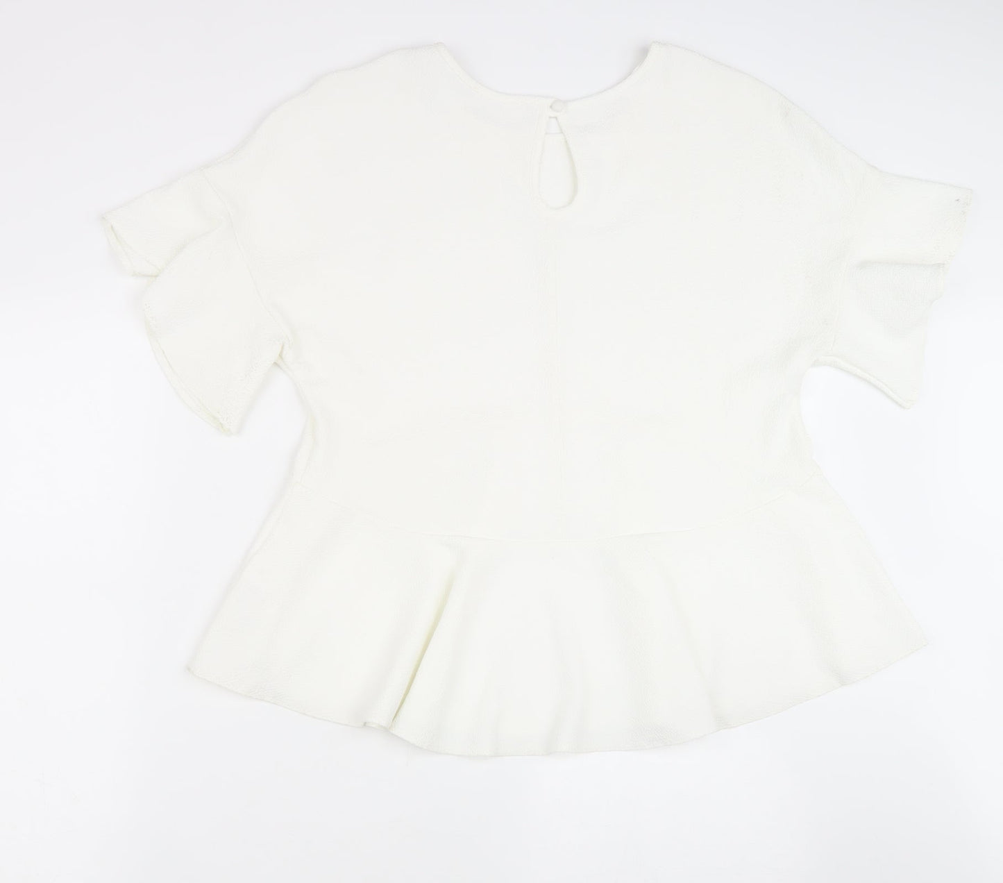 Preworn Womens White Polyester Basic Blouse Size 14 Round Neck