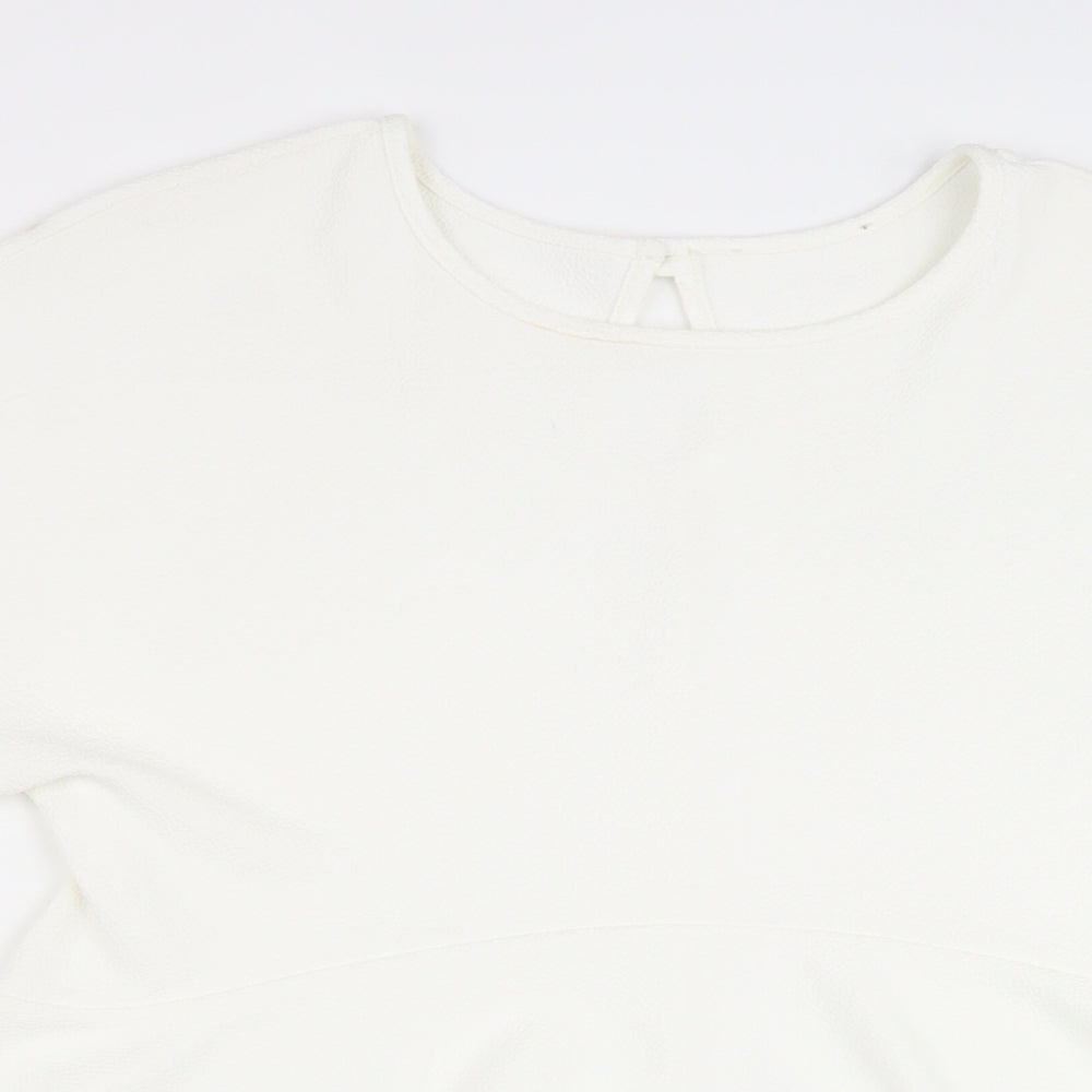Preworn Womens White Polyester Basic Blouse Size 14 Round Neck