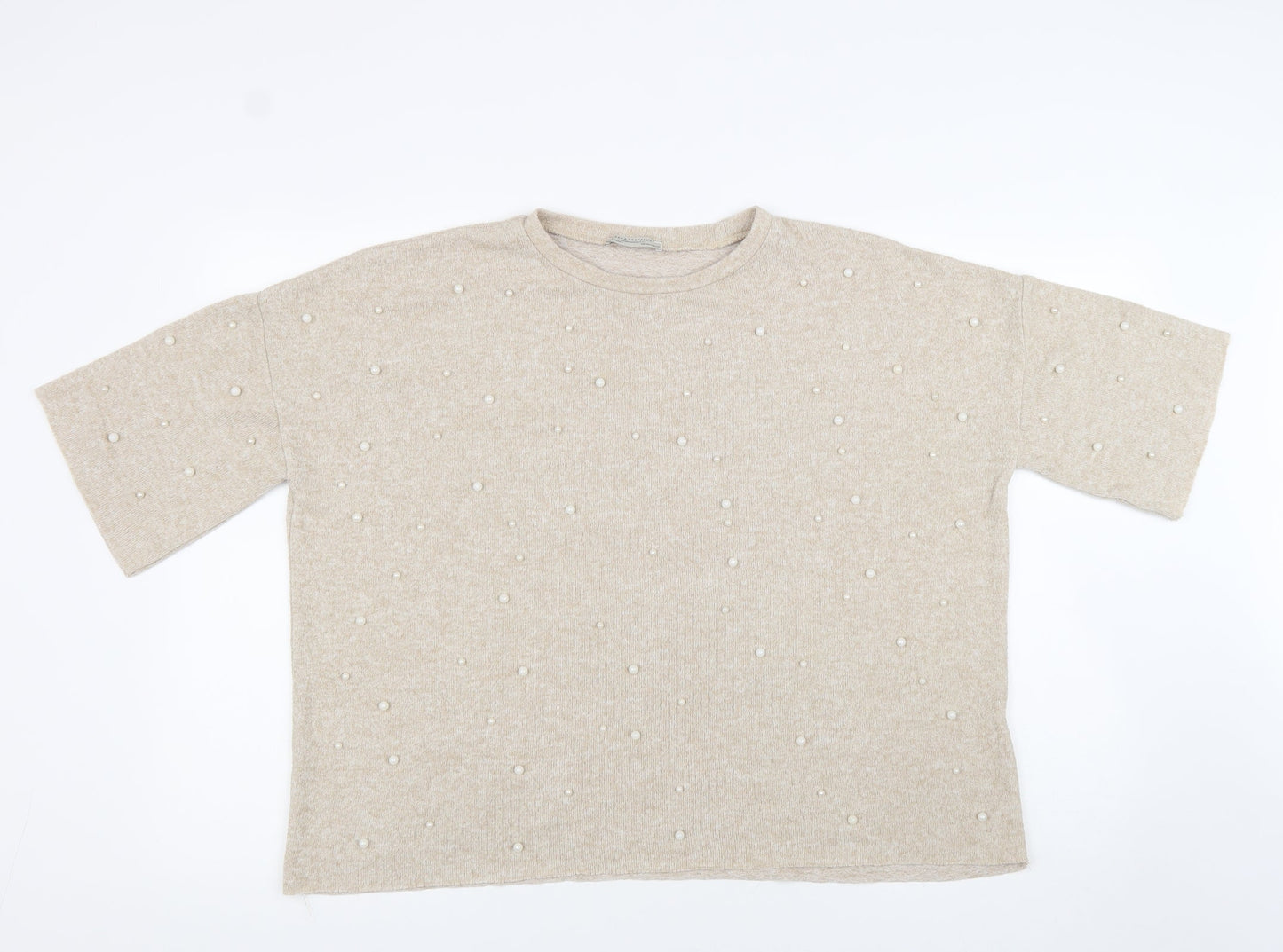 Zara Womens Beige Crew Neck Polyester Pullover Jumper Size M