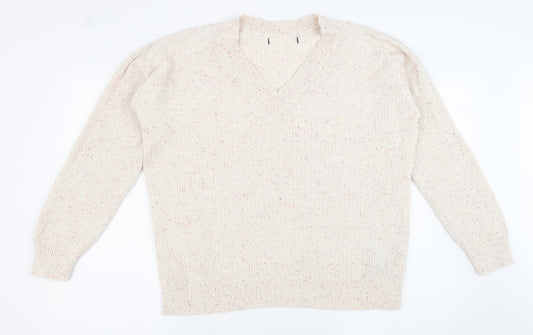 Marks and Spencer Womens Beige V-Neck Cotton Pullover Jumper Size M