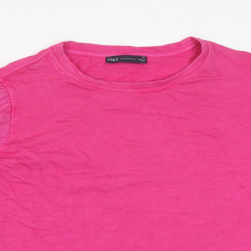Marks and Spencer Womens Pink Polyester Basic T-Shirt Size 12 Round Neck