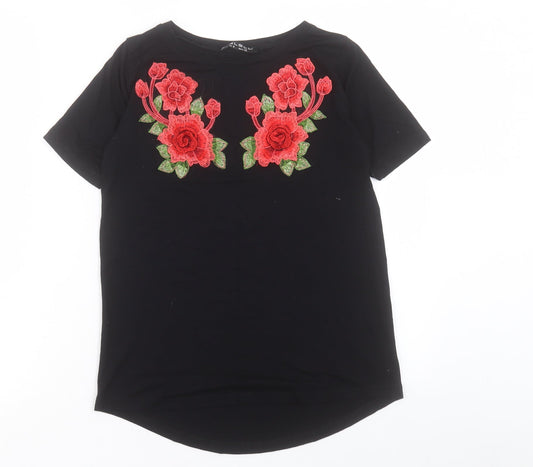 Select Womens Black Viscose Basic T-Shirt Size 8 Round Neck
