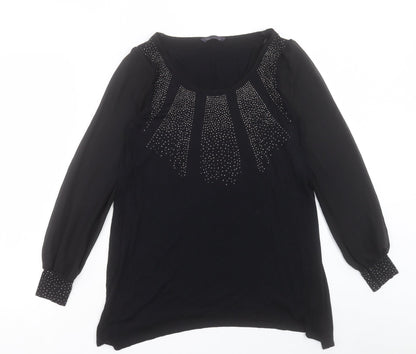 Marks & Spencer Womens Black Polyester Basic Blouse Size 10 Scoop Neck