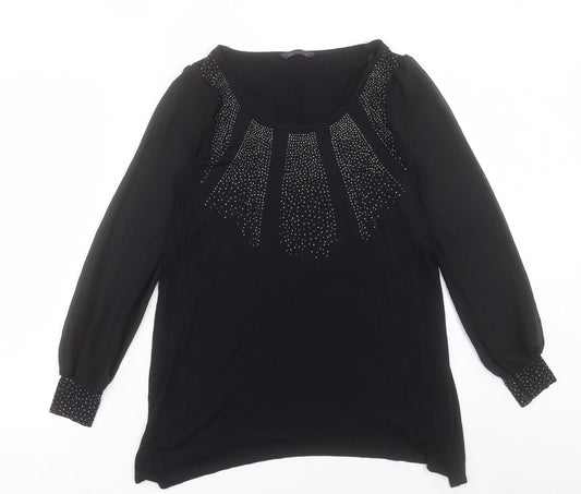 Marks and Spencer Womens Black Polyester Basic Blouse Size 10 Scoop Neck