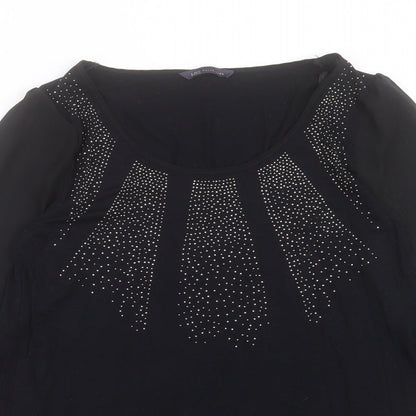 Marks & Spencer Womens Black Polyester Basic Blouse Size 10 Scoop Neck