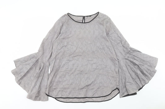 Sapphire Lounge Womens Grey Cotton Basic Blouse Size M Boat Neck - Bell Sleeve