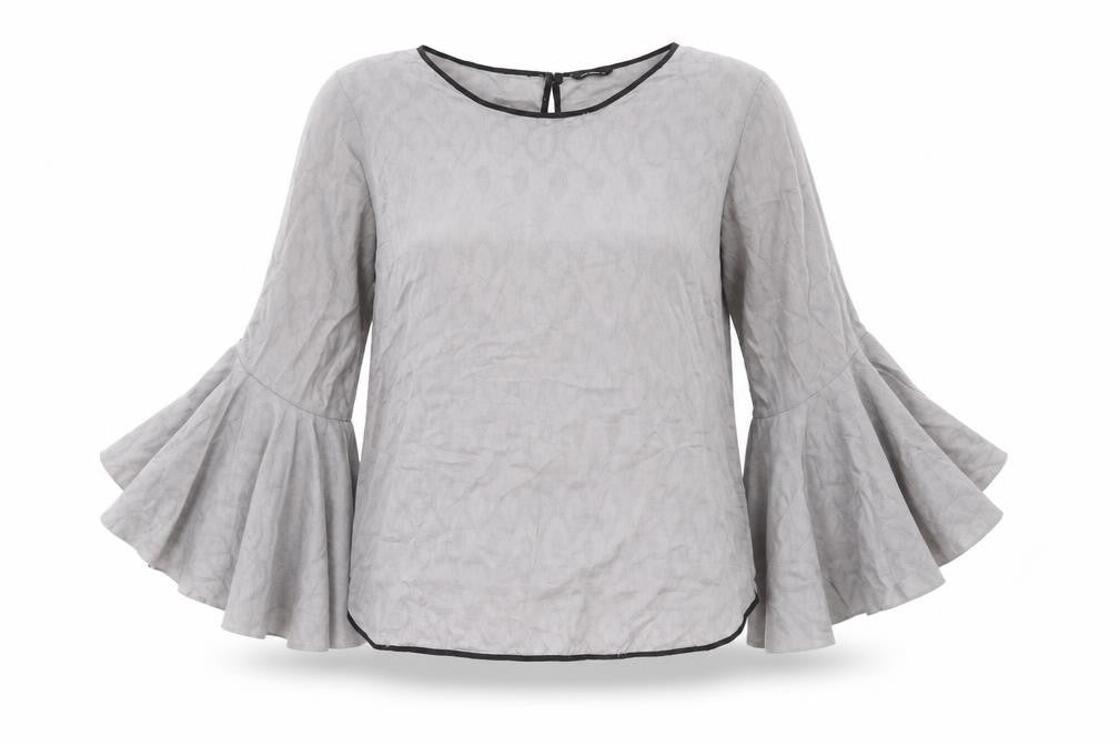 Sapphire Lounge Womens Grey Cotton Basic Blouse Size M Boat Neck - Bell Sleeve