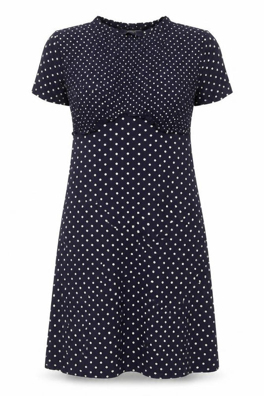 Marks and Spencer Womens Blue Polka Dot Viscose A-Line Size 8 V-Neck Pullover