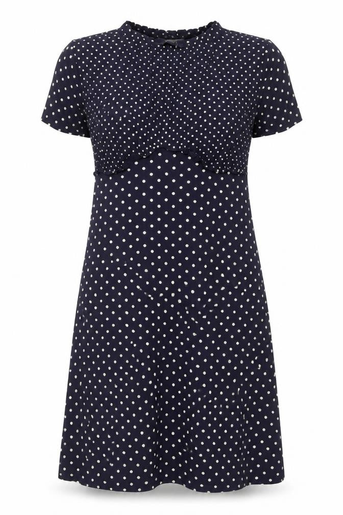 Marks & Spencer Womens Blue Polka Dot Viscose A-Line Size 8 V-Neck Pullover