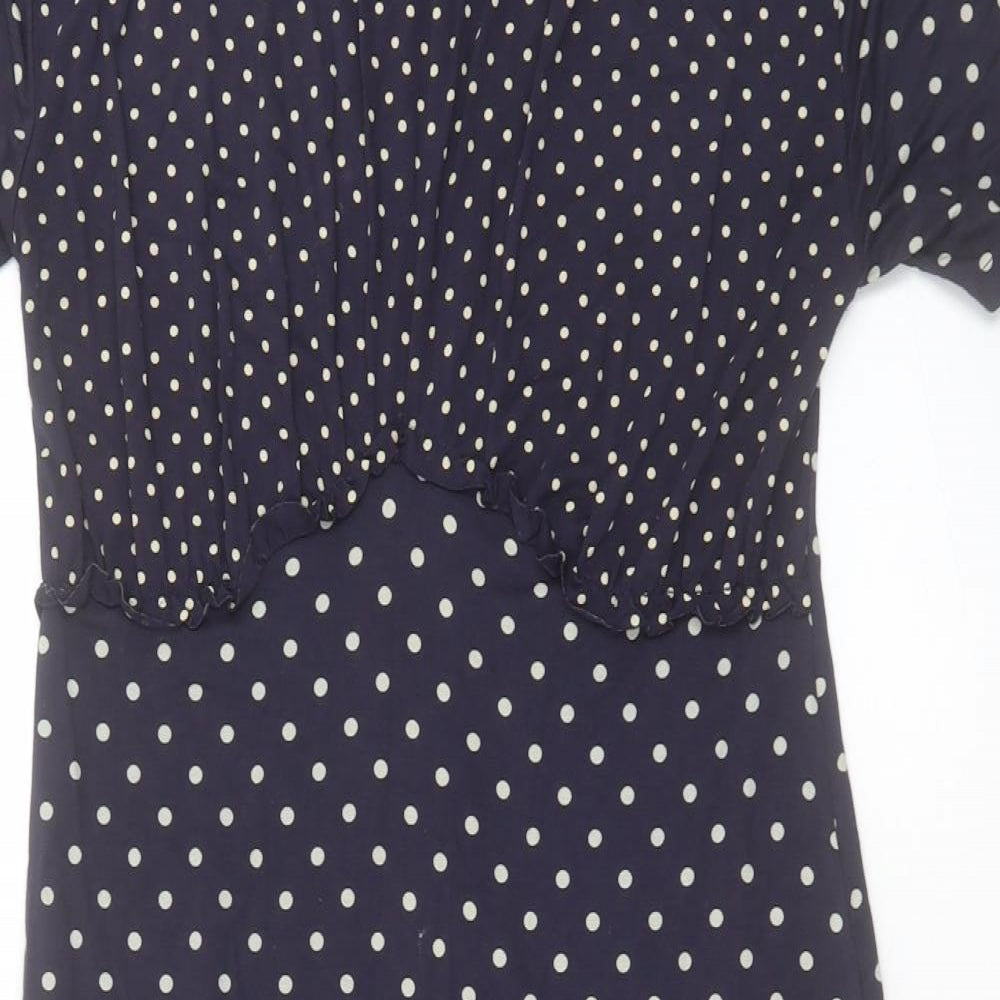 Marks and Spencer Womens Blue Polka Dot Viscose A-Line Size 8 V-Neck Pullover