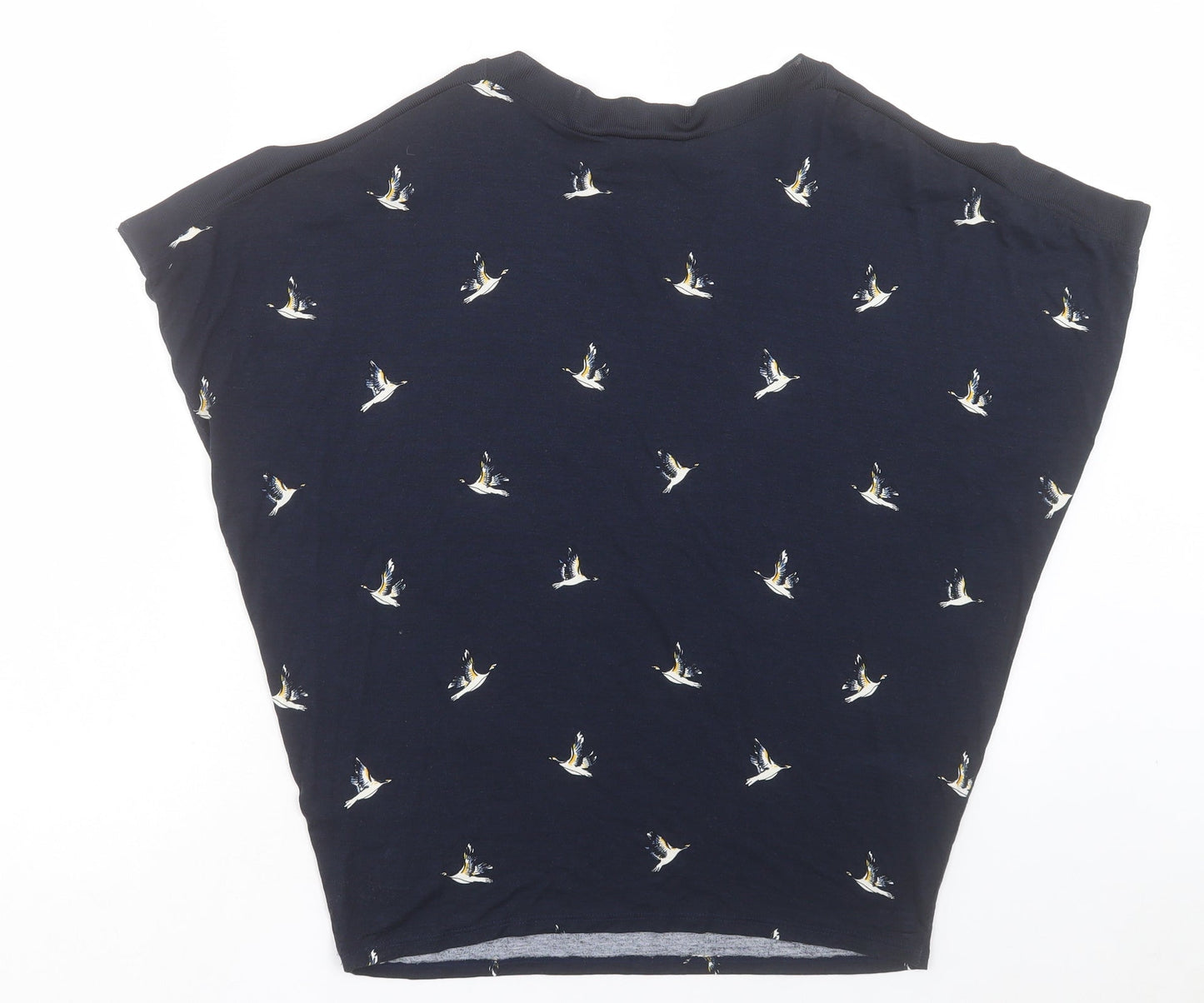 F&F Womens Blue Geometric Viscose Basic T-Shirt Size 8 Round Neck - Bird Print Cold Shoulder