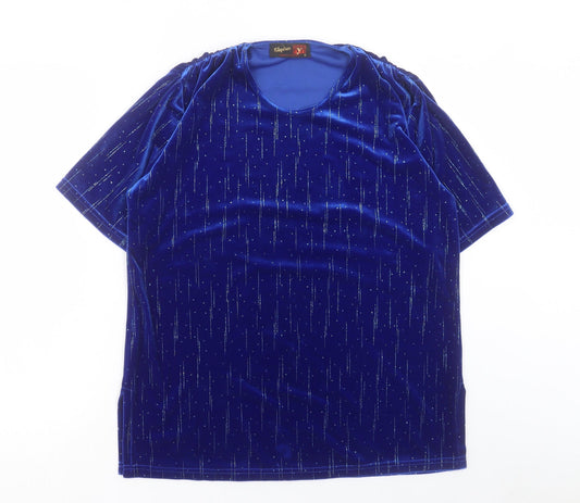 Stephan Womens Blue Polyester Basic T-Shirt Size S Round Neck