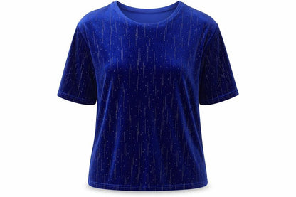 Stephan Womens Blue Polyester Basic T-Shirt Size S Round Neck