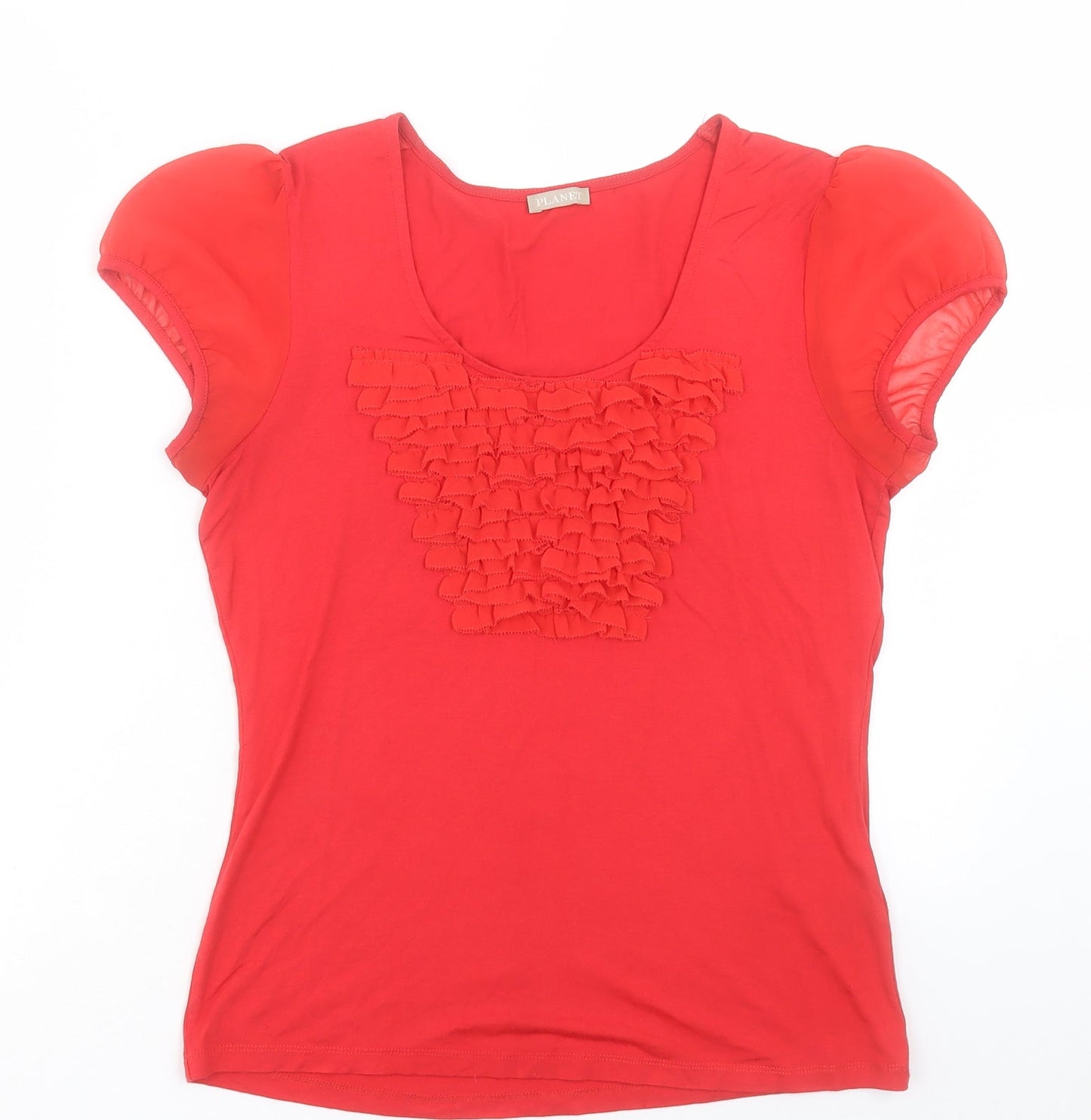 planet Womens Red Viscose Basic T-Shirt Size S Scoop Neck