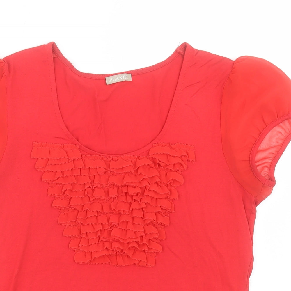 planet Womens Red Viscose Basic T-Shirt Size S Scoop Neck