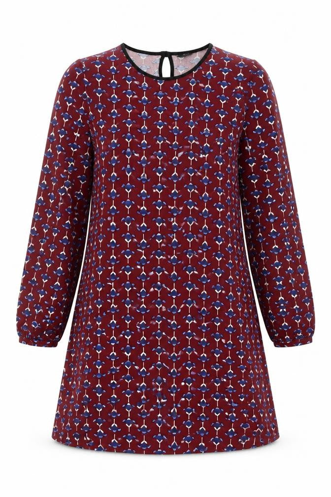 Dorothy Perkins Womens Red Geometric Viscose Shift Size 10 Round Neck Button