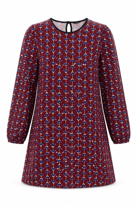 Dorothy Perkins Womens Red Geometric Viscose Shift Size 10 Round Neck Button