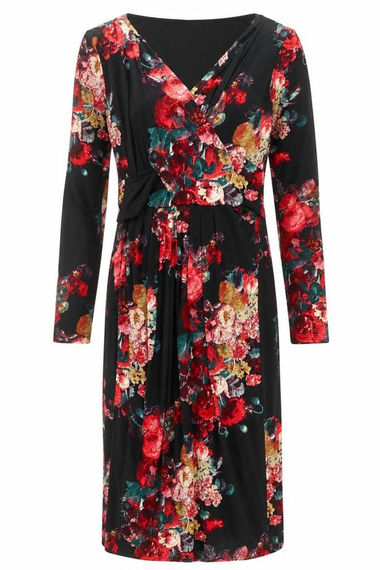 Per Una Womens Red Floral Polyester A-Line Size 8 V-Neck Pullover