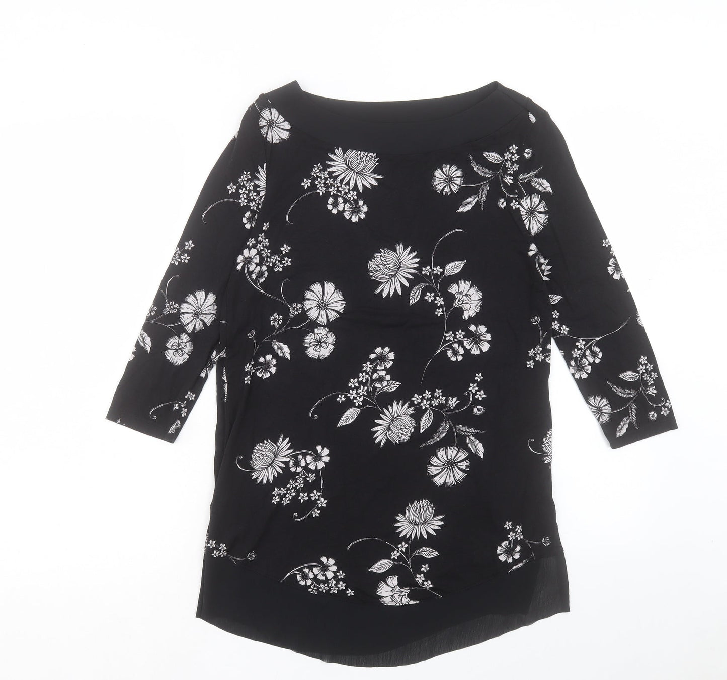 Marks and Spencer Womens Black Floral Viscose Basic Blouse Size 8 Boat Neck