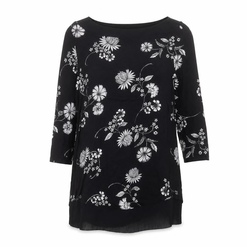 Marks & Spencer Womens Black Floral Viscose Basic Blouse Size 8 Boat Neck