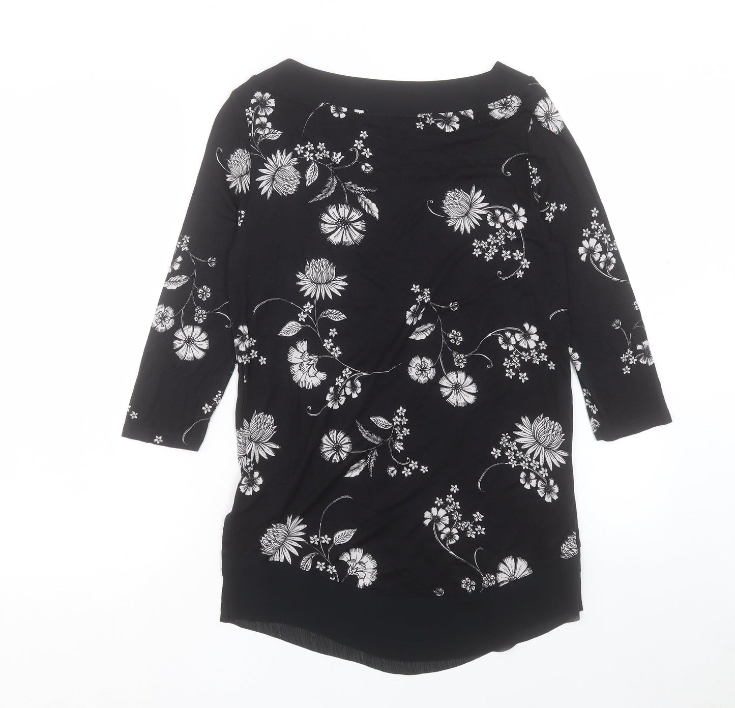 Marks and Spencer Womens Black Floral Viscose Basic Blouse Size 8 Boat Neck