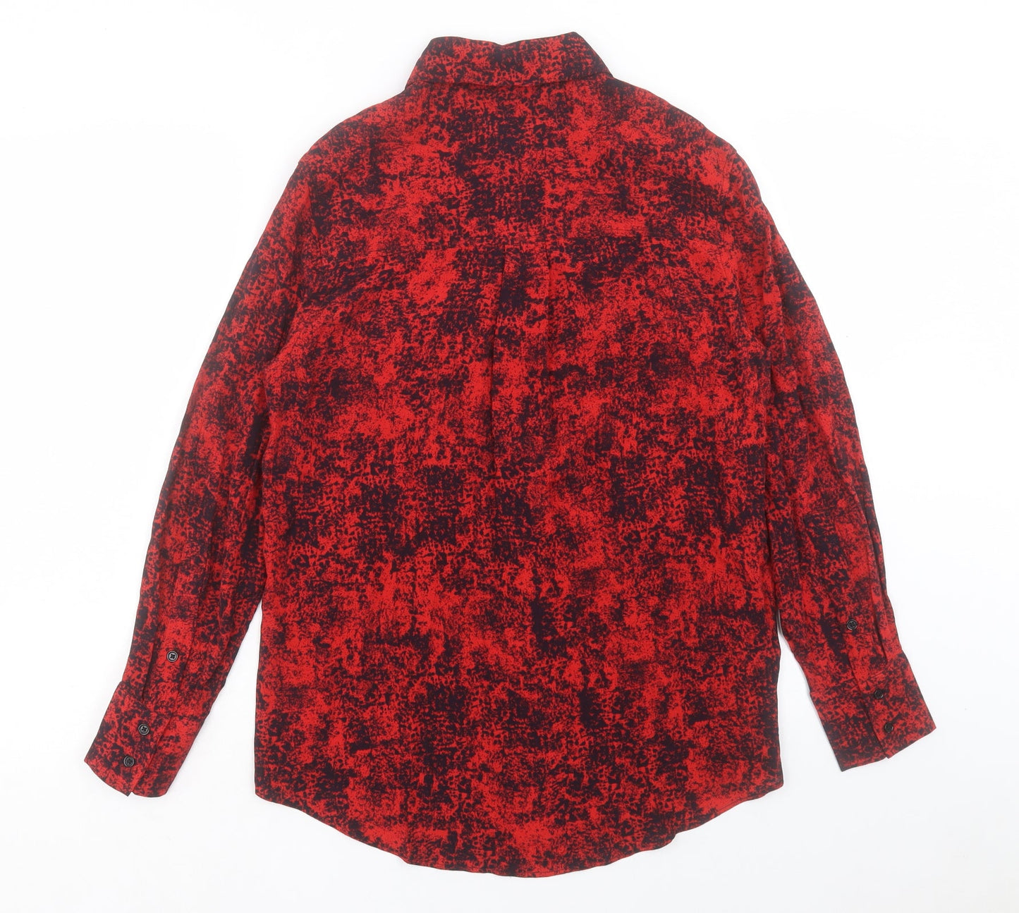 Mango Womens Red Geometric Polyester Basic Button-Up Size S Collared