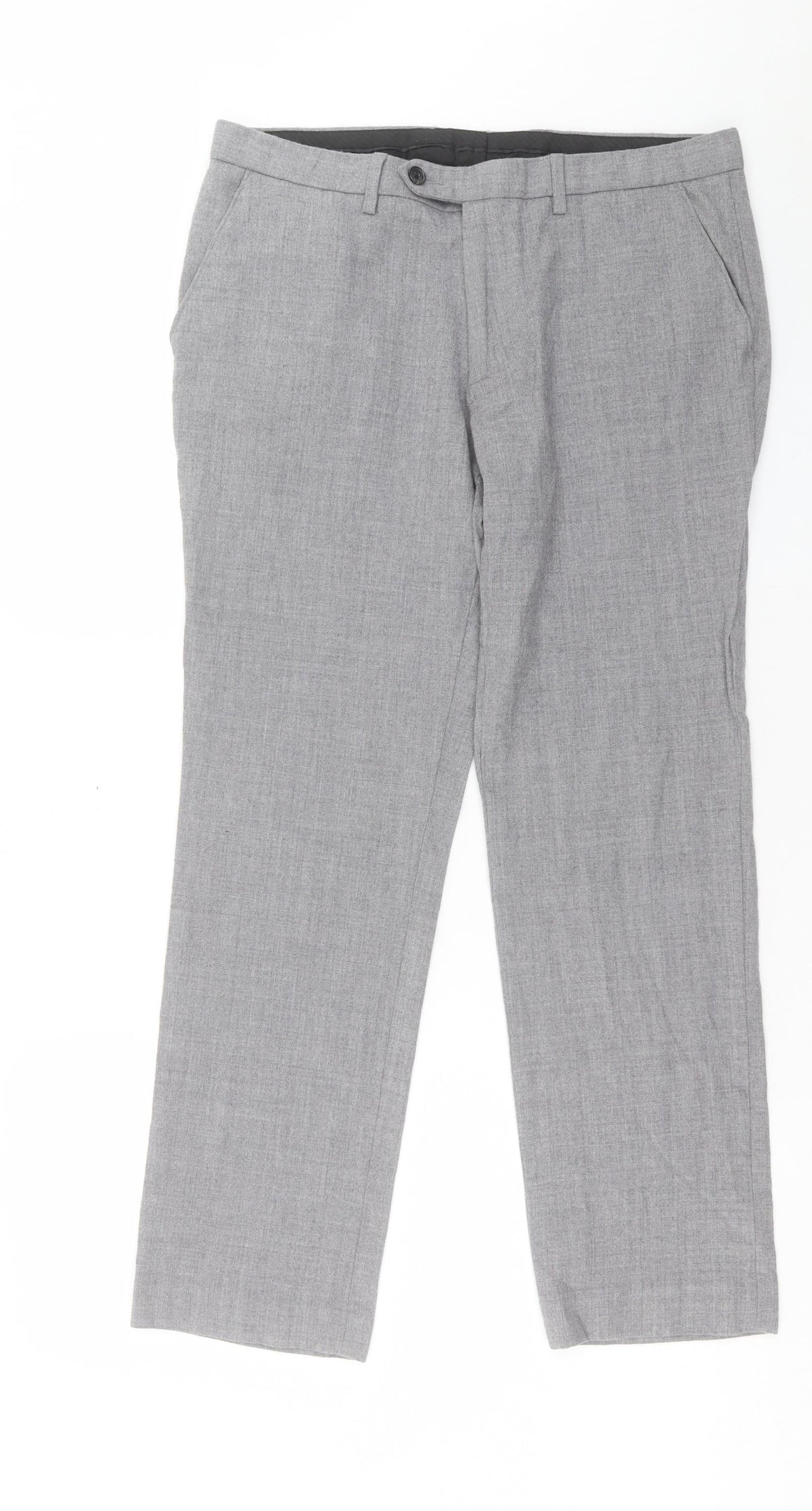 Preworn Womens Grey Polyester Trousers Size 32 in Regular Button