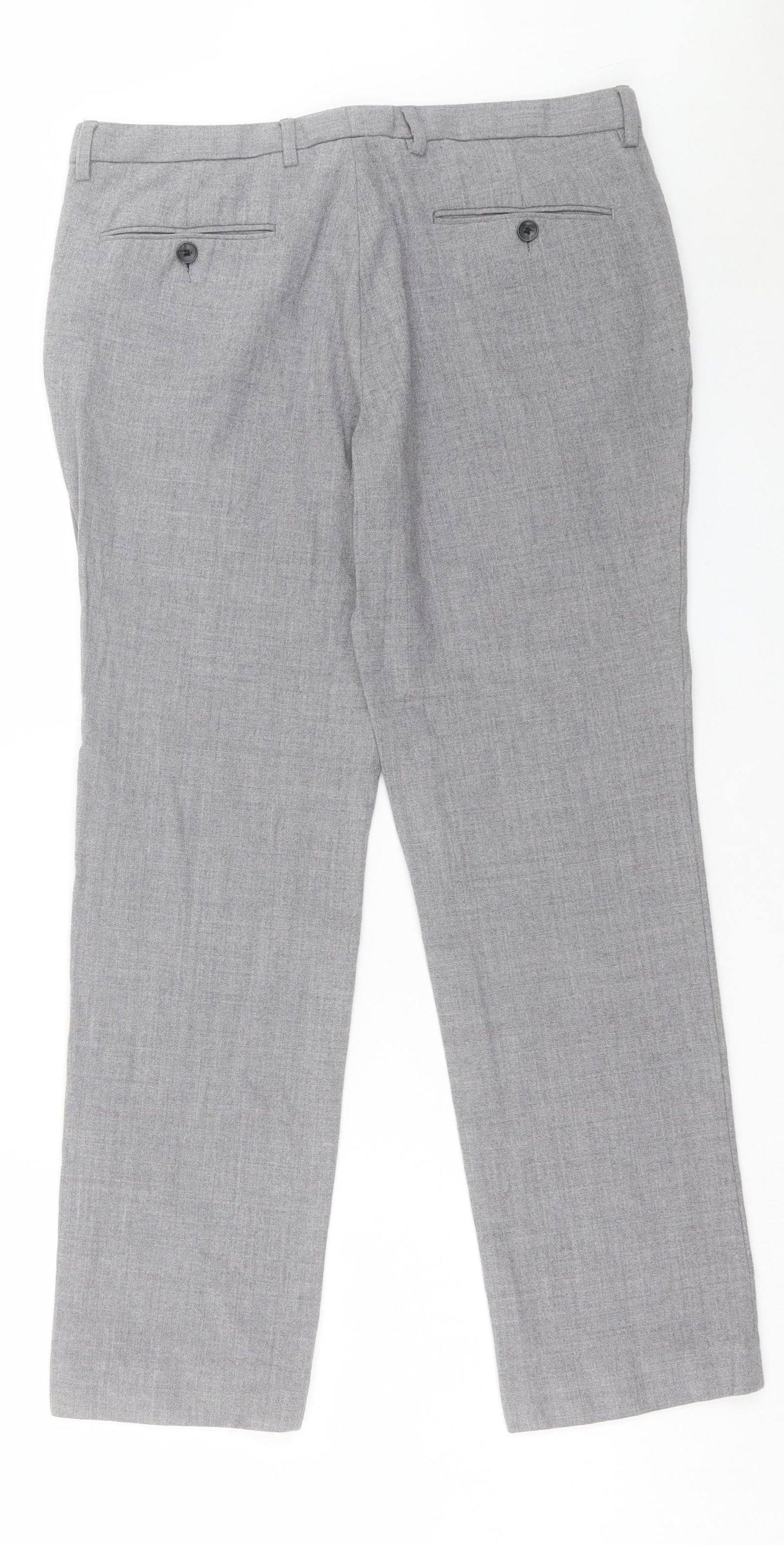 Preworn Womens Grey Polyester Trousers Size 32 in Regular Button