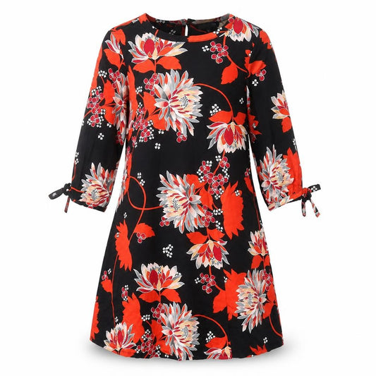 Debenhams Womens Orange Floral Viscose A-Line Size 10 Round Neck Button