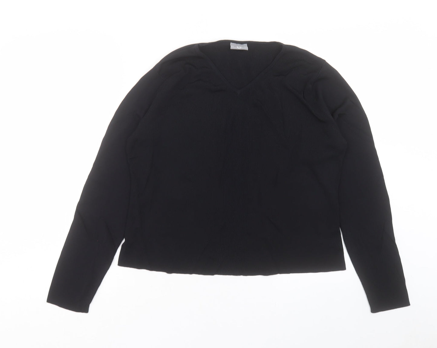 AMARANTO Womens Black V-Neck Viscose Pullover Jumper Size 18