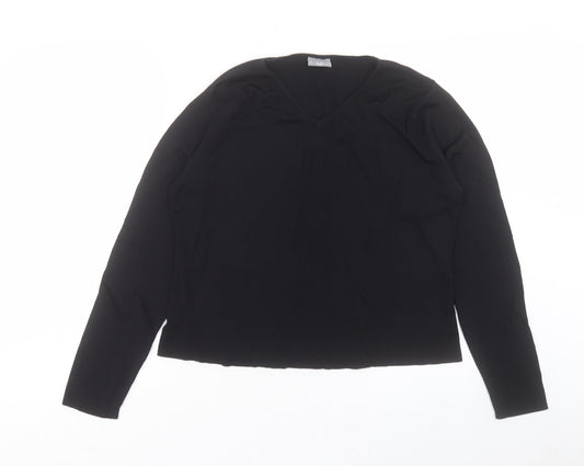 AMARANTO Womens Black V-Neck Viscose Pullover Jumper Size 18