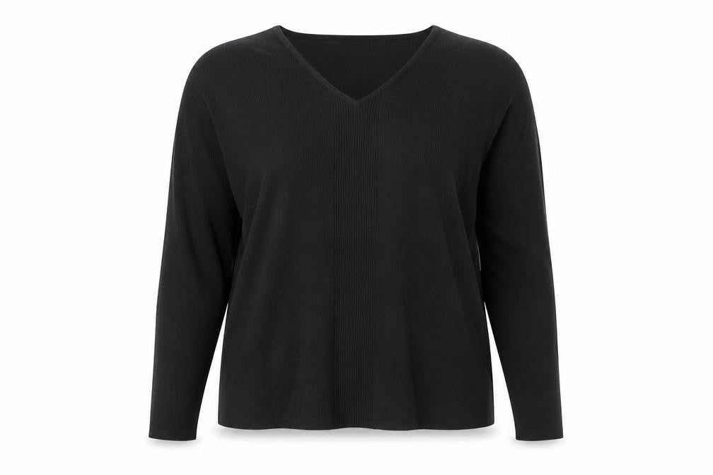 AMARANTO Womens Black V-Neck Viscose Pullover Jumper Size 18