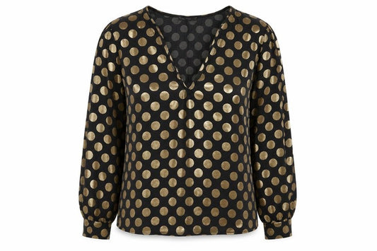 Zara Womens Black Polka Dot Polyester Basic Blouse Size S V-Neck