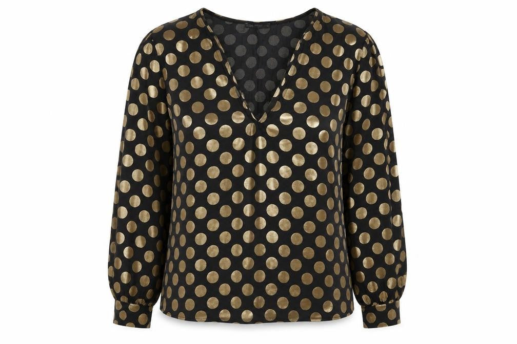 Zara Womens Black Polka Dot Polyester Basic Blouse Size S V-Neck