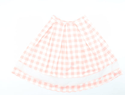 Papaya Womens Pink Check Polyester Skater Skirt Size 8 Zip