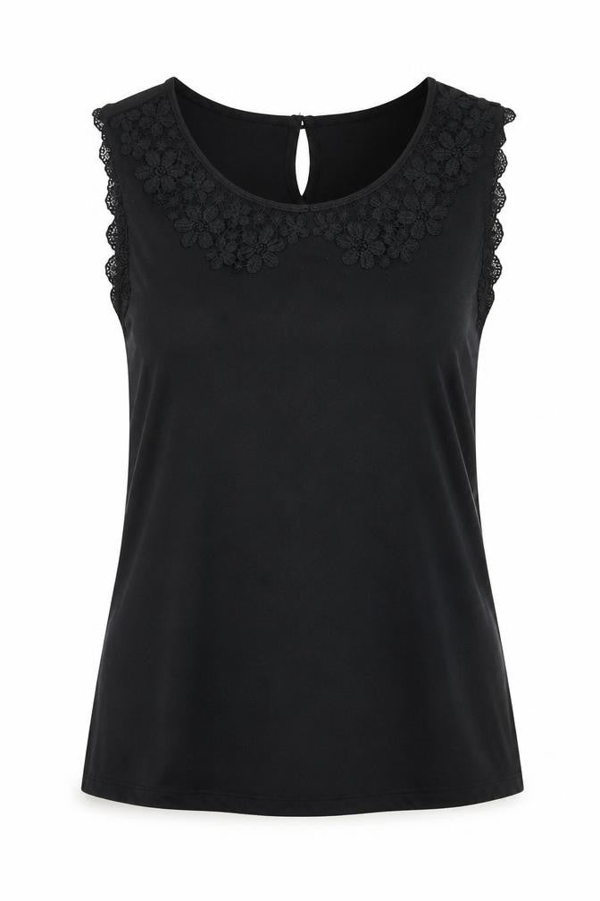 Topshop Womens Black Polyester Basic Tank Size 8 Round Neck - Flower Detail