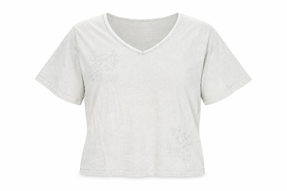 Classics Womens Grey Cotton Basic T-Shirt Size L V-Neck