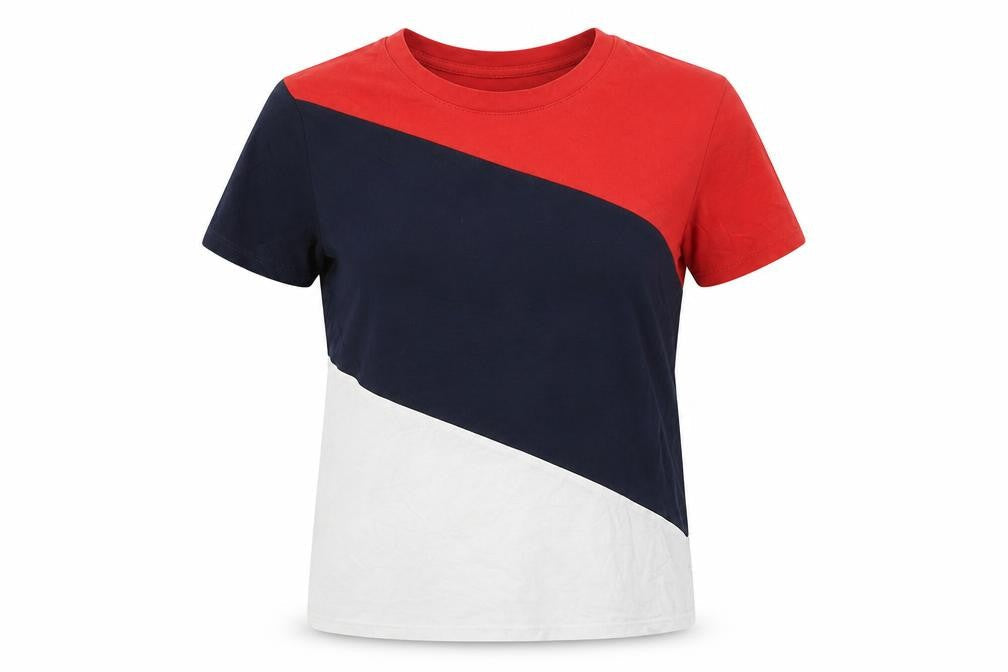 Monki Womens Multicoloured Colourblock Polyester Basic T-Shirt Size S Round Neck