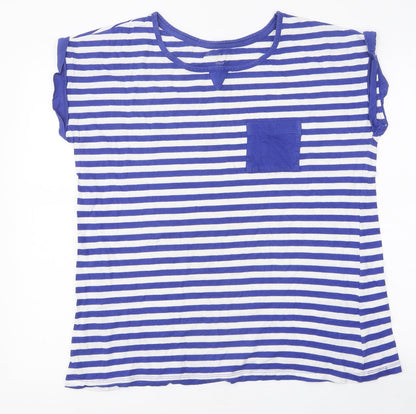 Simply Be Womens Blue Striped Polyester Basic T-Shirt Size 12 Scoop Neck